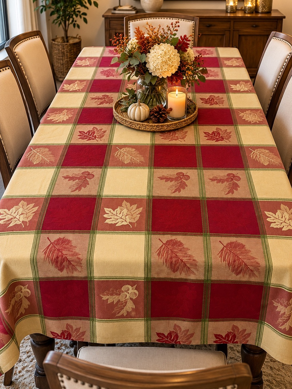Autumn Plaid Tablecloth in Red and Cream by